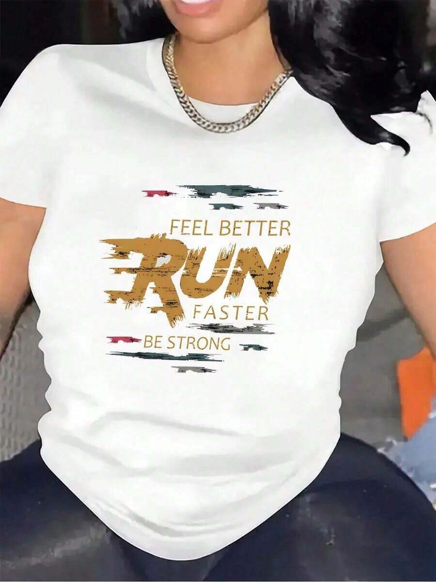 Short Sleeve T-Shirt For Home Gym | Durable And Comfortable With Inspirational Quotes, Ideal For Workout Sessions, Enhance Your Fitness Routine In Style, Crew Neck, Medium Stretch Fabric, Printed Women's Standard Size Casual T-Shirt Breathable Lightweight Short Sleeve Tee Blouses For Women Shirt - 白色 - 查看 1