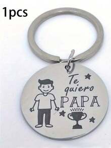 1pc Sweet & Warm Silver Round Metal Spanish Key Chain, Suitable For Bag & Car Key Decoration, Father's Day Gift - Silver - View 11