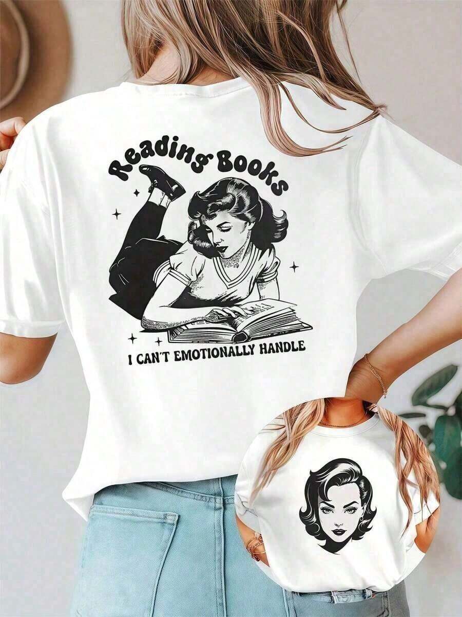 Camiseta Vintage con Estampado Gráfico para Mujer, Camiseta de Algodón de 220 g/m² con Estampado a Doble Cara, Cuello Redondo, Estilo Casual y a la Moda (1 Pieza), Unisex, Mismo Diseño de Moda, Deportiva, Tejido Cómodo y Suave para Uso Diario en Casa y Ocio. - Blanco - Ver 1
