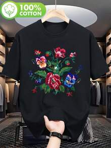 Women's T-Shirt: This Unisex Black T-Shirt With A Ukrainian Floral Design Features A Vibrant And Colorful Traditional Pattern. It Has A Short-Sleeved, Crew-Neck Style, Is Suitable For All Seasons, Comfortable To Wear, And Machine Washable. Women's T-Shirts - 黑色 - 查看 7
