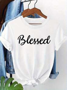 Women's Casual Crew Neck T-Shirt, 5.15, Short Sleeve, Printed Design, Casual Style, All Seasons, Casual Wear | Graphic Print T-Shirt | Soft Texture Blouse, Shirt > Beautiful. - 白色 - 查看 5