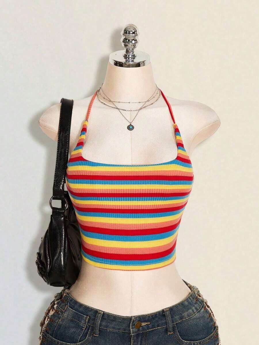 Camiseta de mujer de tirantes con cuello halter de unicolor - Multicolor - Ver 1