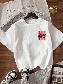 Estilo Y2K, estilo de moda, lo más nuevo de 2026, estilo lindo, estilo casual, blusas para mujer>ropa.Camiseta de mujer de manga corta con cuello redondo, estampado de letras y rayas, de moda y versátil180g(S-XXXL) - Blanco 7 - Ver 2
