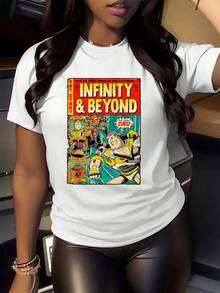 El estampado muestra una aventura espacial heroica con personajes valientes que cruzan galaxias en busca de libertad y poder interior transmitiendo energía positiva y motivación sin límites camiseta de mujer  cómoda y suave para uso diario - Blanco - Ver 2