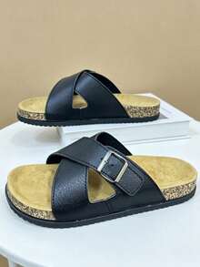 Sandalias para hombres, nuevas sandalias de verano con suela gruesa, zapatillas de playa casuales para exteriores, antideslizantes y cómodas, chanclas de moda de ocio, talla grande unisex en color negro - Negro - Ver 2