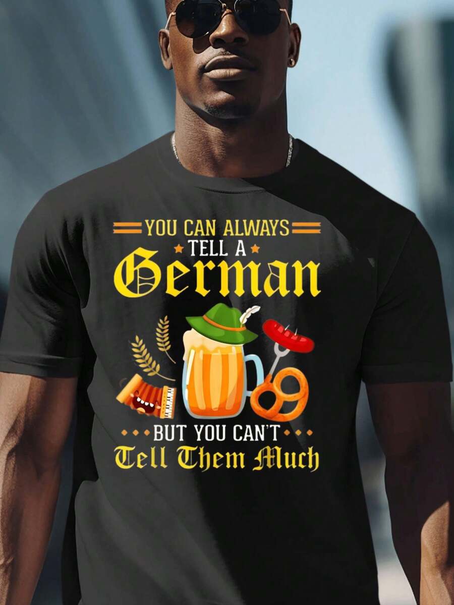 2D Flat You Can Always Tell A German But You Cant Tell Them Much With Beer Mug Sausage Pretzel And Accordion Print On Black T Shirt Acrylic Pendant Ornament For Home Decor & Party Decoration Oktoberfest Gift For Friends - Negro - Ver 1