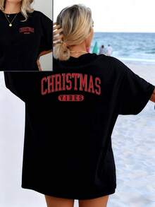 Festive Message Conveying Joy And Christmas Spirit With Red Lettering That Evokes Warmth, Togetherness, And Celebration. Double-Sided Women's T-Shirt Ideal For Casual Days And Joyful Gatherings. - 黑色 - 查看 8