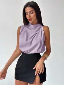Blusa asimétrica plisada de color albaricoque, elegante y de moda para uso diario, oficina, vacaciones y festivales de música, primavera/verano - Morado Violeta - Ver 7