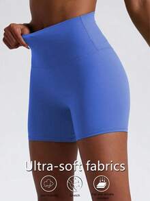 1 pieza Pantalones cortos de yoga elásticos de color nude, adecuados para correr, fitness, ciclismo y otros deportes, pantalones cortos ajustados transpirables y de secado rápido para mujeres en color negro - Azul - Ver 2
