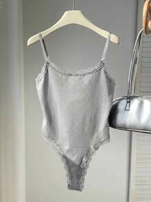 Body Con Tirantes Finos Y Ribete De Encaje Para Mujer - Gris Claro - Ver 1