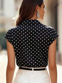Women's Shirt With Polka Dots And French Bow Tie Design, Spring/Summer - 黑色 - 查看 6