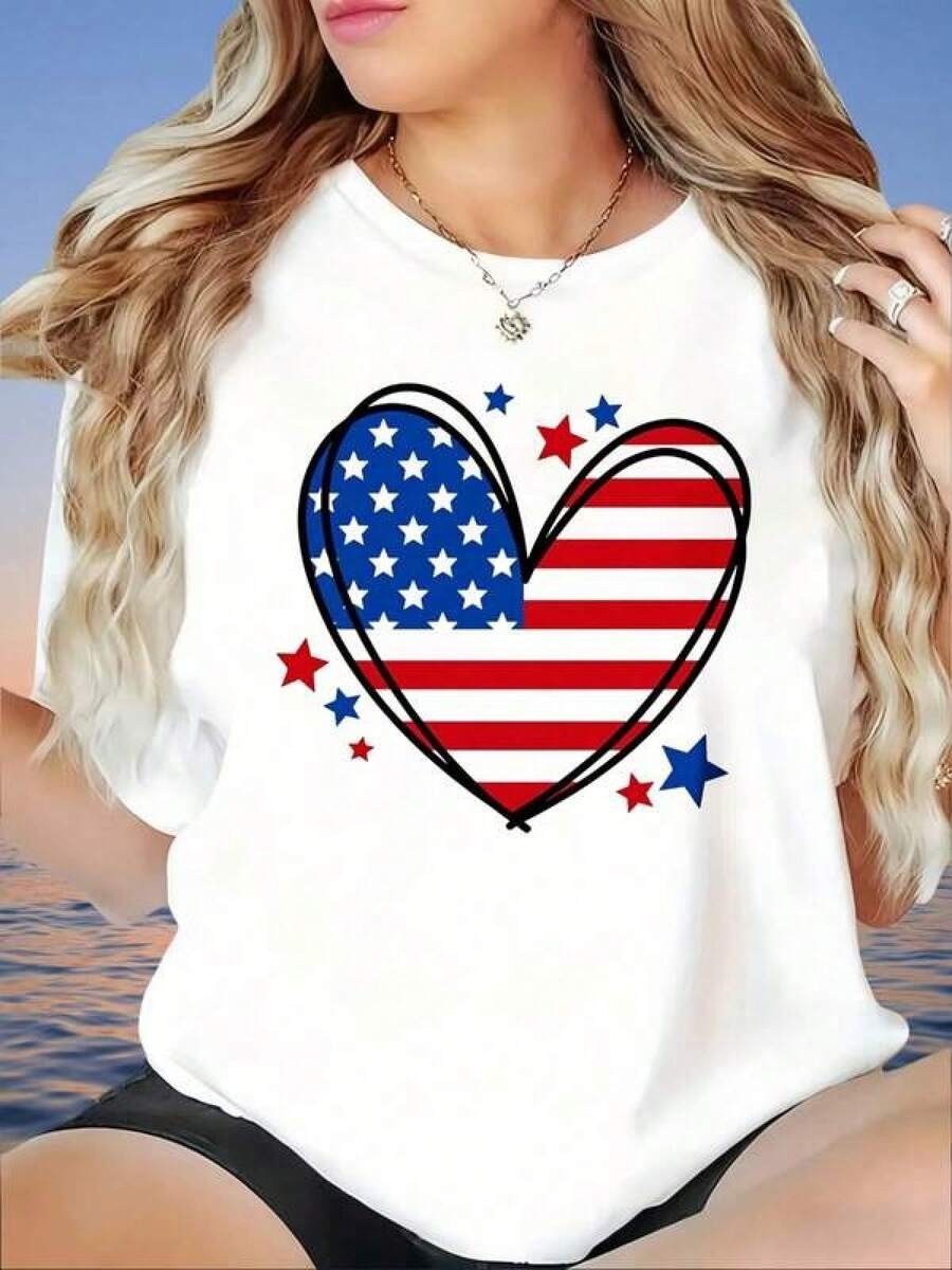 Camiseta Gráfica Nueva para Mujer del Día de los Caídos 2026, Camiseta Blanca, Ropa para Niñas, Camisetas para Niños, Ropa para Adolescentes, Camiseta Patriótica con Bandera de Corazón, Camiseta Casual de Manga Corta para Mujer, Ropa para Celebración del Día de la Independencia, Diseño de Estrellas Rojas, Blancas y Azules, Atuendo de Verano, Camiseta para Mujer, 180g, Tallas de S a XXXL, Camisetas de Algodón de Verano, Camisetas Deportivas, Diseño Unisex, Conjuntos Familiares a Juego, Regalo para el Último Día de Clases, Día Mundial del Medio Ambiente, Día de los Caídos, Día del Padre - Blanco - Ver 1