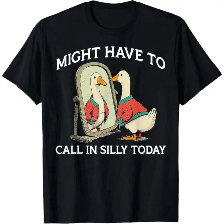 MONO LABEL Unisex Short Sleeve T-Shirt With Print "The Goose Might Have To Call The Today" - 黑色 - 查看 1