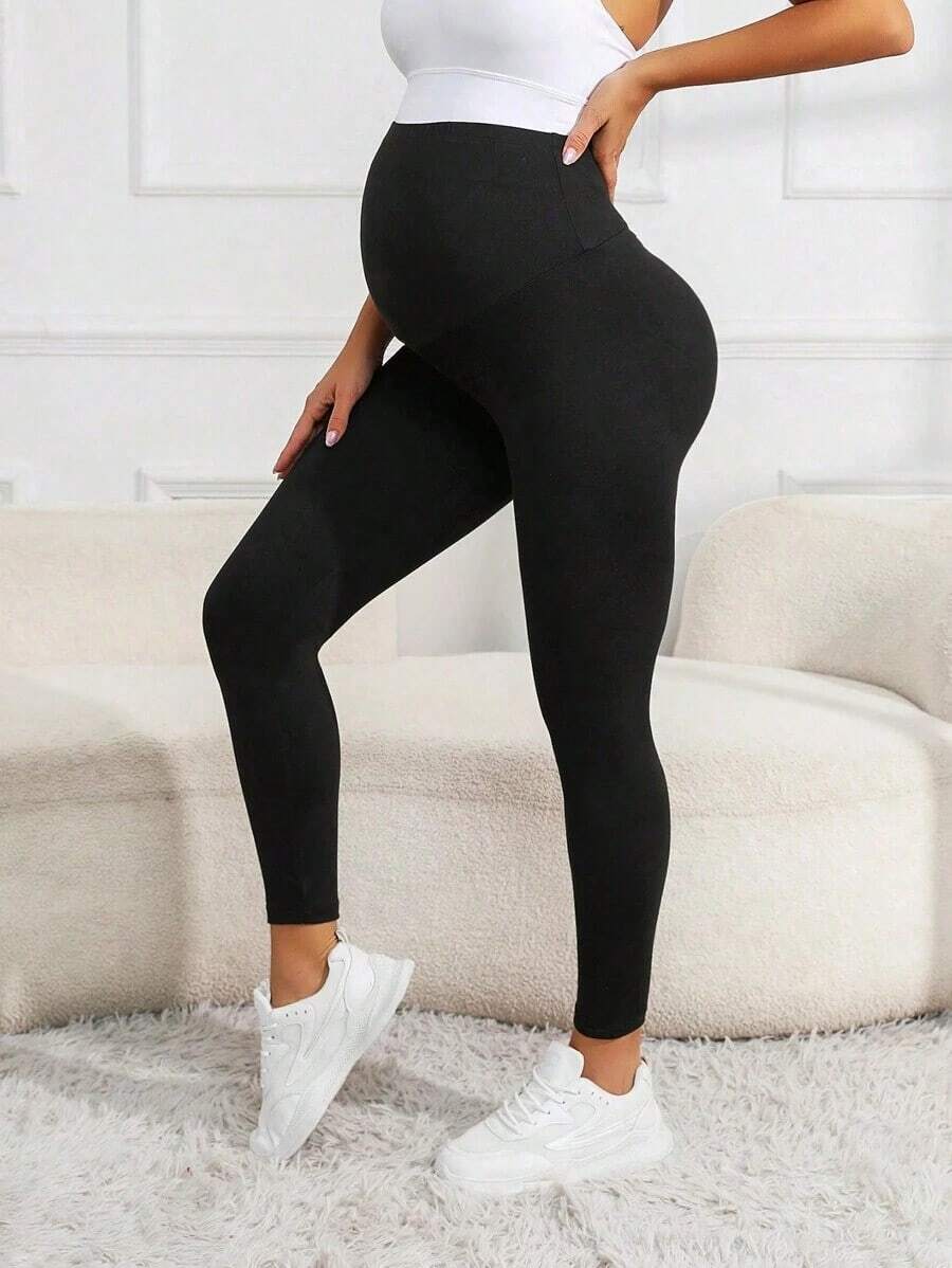 Yoga Basic Maternidad Leggings cintura cintura - Negro - Ver 1