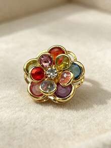 1 pieza Gemelos con flor de diamante de imitación de colores, gemelos de flor de lujo con diamante de imitación de colores, botones decorativos de fácil instalación sin coser, acento de estilo elegante, accesorios versátiles y combinables - Multicolor - Ver 5