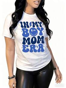 Camiseta Casual de Verano con Cuello Redondo, Camiseta con la Frase "IN MY BOY MOM ERA", Camiseta de Manga Corta de Corte Ajustado - Blanco - Ver 7