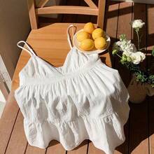 Women's Summer Vacation Casual Cotton And Linen White Hollow Embroidery Patchwork Spaghetti Straps Mini Dress,Summer Dresses For Women,White Dresses For Women - Azul - Ver 5