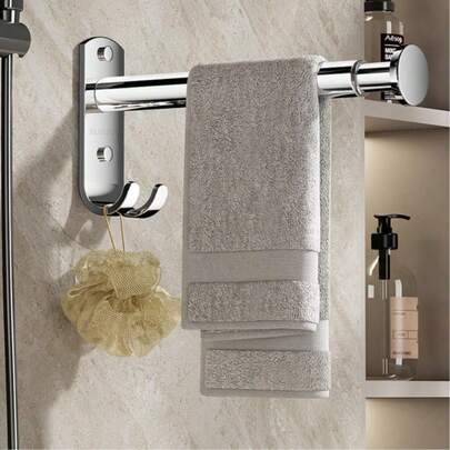1 Pc Metal Retractable Clothes Rail And Towel Rail, Sturdy And Durable, Space-Saving Wardrobe Wall-Mounted Storage Rod, Retractable Length 19-32 Cm, Can Be Used For Balcony Clothes Hanger Storage, Bathroom Towel And Paper Towel Storage, Wardrobe Clothes Storage, It Is A Gift For Family And Friends