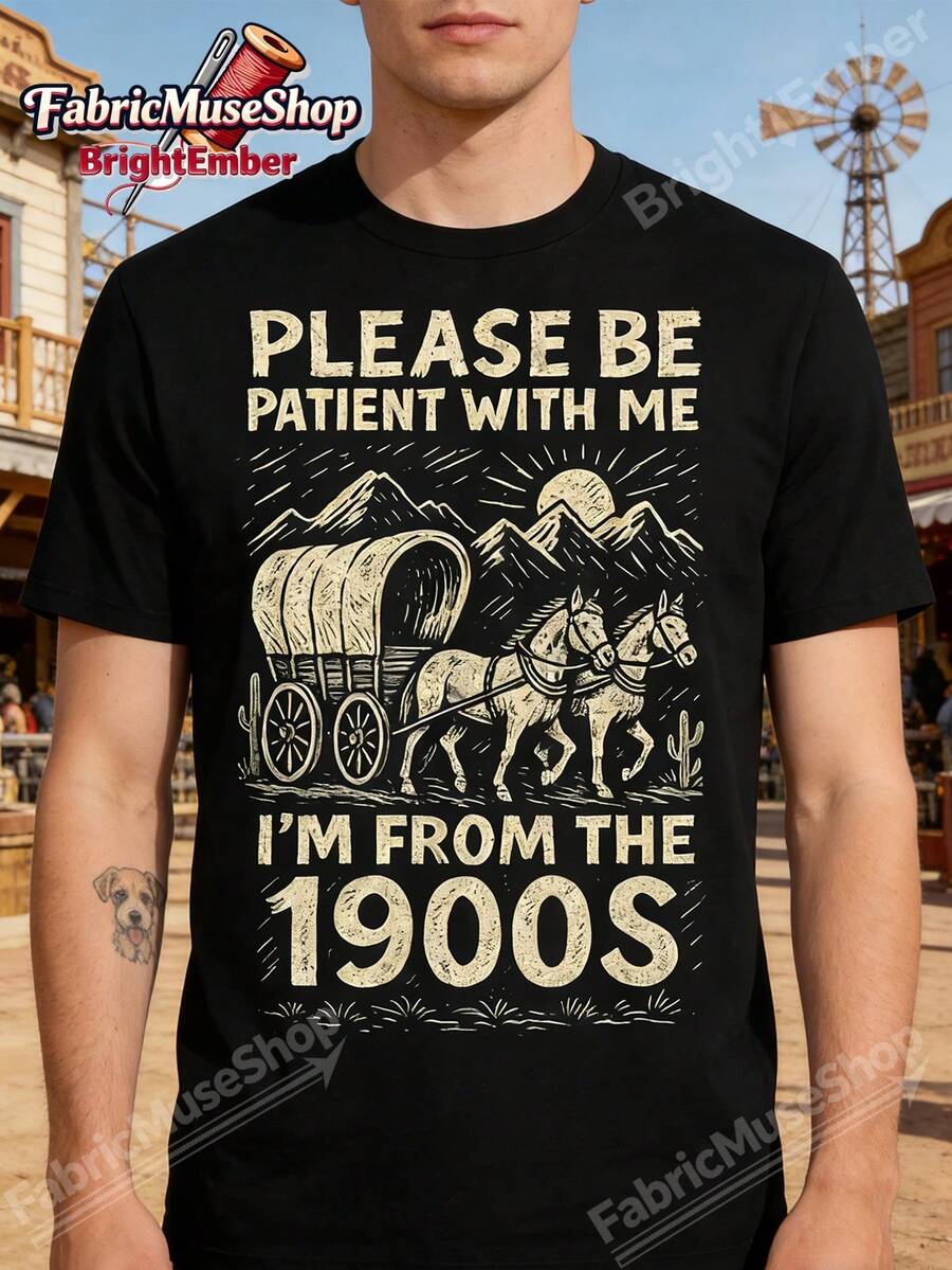 Camiseta unisex de manga corta, divertidaVintageSiglo XXGráficoCamisetaparaHombres&Mujeres-Por favorSeaPacienteconYoSoyDeelSiglo XXRetroDiseñoconArrastra de caballosCarro&OesteEscenaDía de Acción de GraciasNavidadRegaloparaHombresMujeresFamiliaAmigosjugadoreshombre, , , Dazymujer,romwehombres, bohochic,maestrasregalos,camisetaparaconjuntos de mujercon curvasparamu,y2k, - Negro - Ver 1