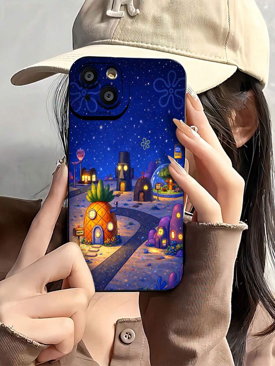 Bob Esponja Pantalones Cuadrados noche estrellada azul naranjafunda de teléfono Fundas compatibles con ,Apple,VIVO,OPPO,,, y Honor.Fabricadas en silicona TPU,ofrecen protección contra golpes y caídas. - Negro - Ver 1