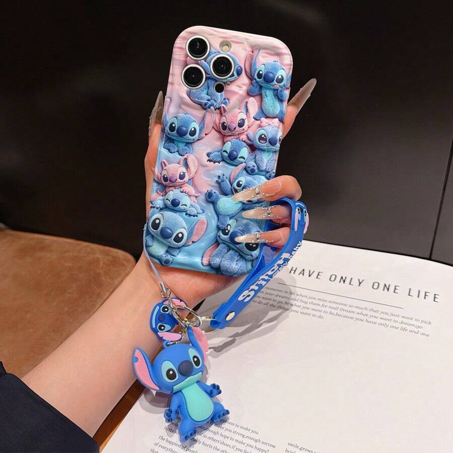 Disney Lilo And Stitch Phone Case : 3D Fluffy Pattern Border Protector Phone Soft Phone Case With A Free Cute Stitch Bracelet Chain Lanyard, Stitch, Lilo, Angel, For Apple 17 Promax 17 Pro 16 15 14 13 12 11 Pro Max XS Max X XR Soft Cover Summer Phone Case - 白色 - 查看 1