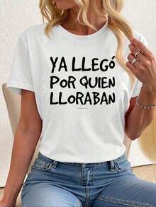 Ya Llegó Por Quien Lloraban Camisetas - Divertida Camiseta de Algodón Estampada para Verano, Suave Top de Manga Corta para Mujer, Camisetas Gráficas Modernas y Cómodas de Manga Corta con Cuello Redondo para Mujer - Blanco - Ver 6