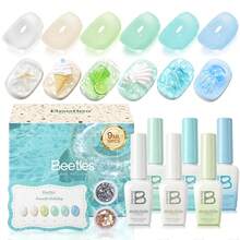 Beetles 6Colors 9ML Summer Voyage Jelly Gel Nail Polish Set, Seasalt Holiday Sheer Gel Nail Polish, Milky White Mint Green Blue Soak Off UV, Salon DIY Home Manicure Gift For Women - 6 Colors 9ML Summer Voyage - 查看 1