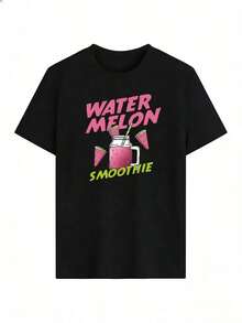 Camiseta con Diseño de Smoothie de Sandía "Watermelon Smoothie",Camiseta de manga corta de moda para primavera y verano de 2026, hecha en México, 180 gramos. Estampado de dibujos animados, modelo de pareja, apta para uso interior o exterior. Cuello redondo, unisex, ideal para oficina y ocio. Paquete de una pieza. - BK-P631577SLNDXZGY427 - Ver 2