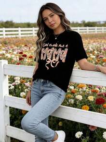 Dios Me Hizo Mamá, Camiseta con Estampado Floral y Lazo para Mujer, Top Casual de Manga Corta, Regalo para Mamá, Ropa de Maternidad - Negro - Ver 4