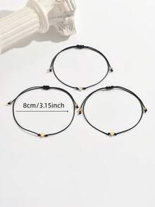 3pcs Minimalist Heart Pendant Anklet Set For Men, Suitable For Daily Wear, Beach, Vacation, Summer Accessories - Black - View 3