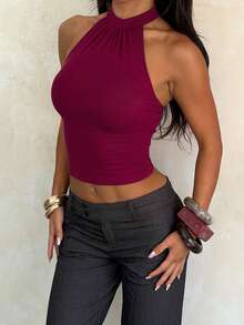 WOWDARK Women's Summer Halter Neck Backless Tight Fitted Sexy Camisole Top, Suitable For Dates, Gatherings, Parties, Travel, Vacation, Beach And Other Occasions - Burgundy - View 7