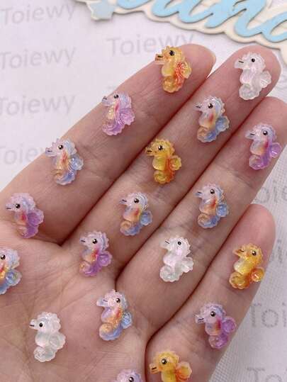 50pcs Mixed Resin Cute Glitter Mini Colorful Mermaid Tail Shell Starfish Seahorse Conch Figurine Flat Back Rhinestone Art DIY Clothing Scrapbook Crafts Accessories