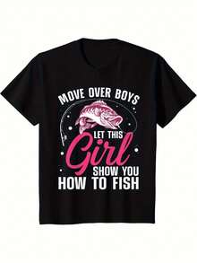 Ms. Soft's Fun Slogan T-Shirt "Make Way, Girls, Let This Girl Go Fishing" - Soft, Breathable, Pure Cotton T-Shirt With A Pink Fishing Design - Lightweight Black T-Shirt For Fishing Enthusiasts (Sizes S-XXXL) - The Perfect Gift For Fishing Lovers. - 黑色 - 查看 1