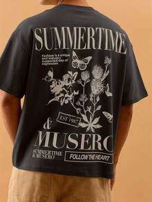 Camiseta de manga corta con estampado gráfico de eslogan "TASTE THE HEAT" de gran tamaño y espalda ancha, esencial para primavera y verano - Negro - Ver 6