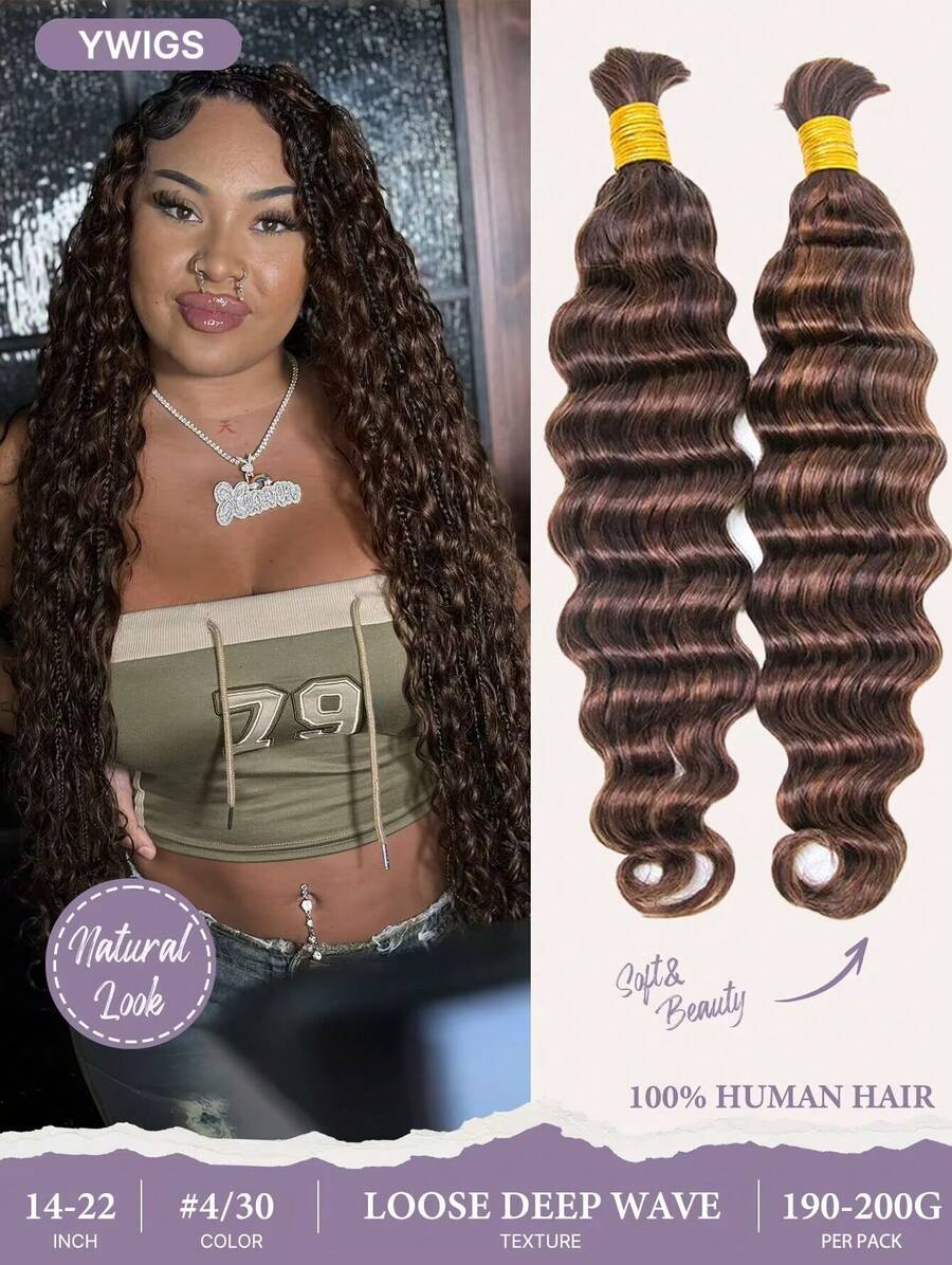 Y WIGS #4/30 Extensiones de cabello humano 100% natural con ondas profundas de estilo bohemio, de 16-20 pulgadas, 200g, suaves y ligeras, adecuadas para trenzar, graduación, aniversario, festivales, bodas, uso diario, fiestas y cosplay