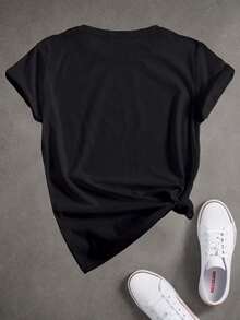 Women's T-Shirt With Mexican Skull Print, Plus Size, Casual Round Neck Sports T-Shirt, Women's Tops - 黑色 - 查看 3