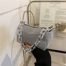 Petit sac pour femme printemps/été 2026, nouveau sac tendance personnalisé, sac coussin coloré orné de diamants, sac à bandoulière à chaîne, sac bandoulière personnalisé. - Argent - Voir 2