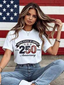 Camisetas Oversize USA 250th Anniversary, Conjunto de cumpleaños "250 Años de Libertad en América", Camiseta Patriótica del Día de la Independencia, Camisetas "América 1776-2026", Conjunto Retro de Libertad, Ropa de Verano para Mujer, Ropa de Vacaciones para Mujer, Elegantes. - Negro - Ver 9