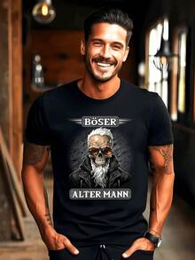 S Summer Shirt With Sarcastic Biker Graphic |  Short-Sleeved T-Shirt With  EVIL OLD MAN Skull And Glasses Design, Regular Fit, 's Casual Summer Top, Relaed Fabric, Comfortable To Wear, Crew Neck, Suitable For All Seasons. Loose And Comfortable 's Shirt. - Back - View 1