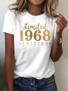 Women's Limited Edition 1968 T-Shirt - Vintage 1968 Print Short Sleeve Top, Soft Casual Crew Neck T-Shirt Suitable For Summer And Spring, Machine Washable Retro Clothing Or Everyday Wear - 白色 - 查看 1