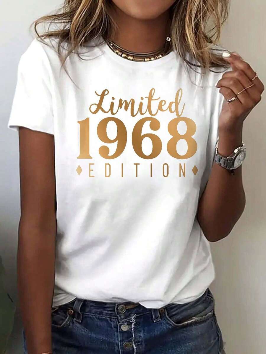 Women's Limited Edition 1968 T-Shirt - Vintage 1968 Print Short Sleeve Top, Soft Casual Crew Neck T-Shirt Suitable For Summer And Spring, Machine Washable Retro Clothing Or Everyday Wear - 白色 - 查看 1