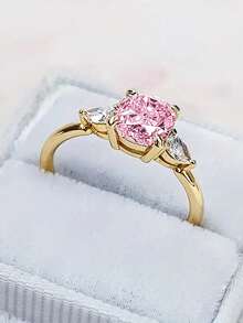1 chiếc nhẫn Cubic Zirconia tinh tế, phù hợp cho nữ, có thể đeo trong các dịp cưới hỏi, lễ đính hôn, kỷ niệm, tiệc tùng, Ngày Valentine, cũng là món quà tuyệt vời dành cho mẹ hoặc Ngày của Mẹ. - Vàng + Hồng - Xem 4