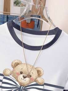 Camiseta casual de mujer de cuello redondo y manga corta con estampado de leopardo y fresa - Blanco - Ver 3