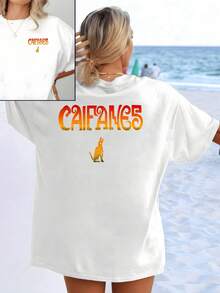 A Golden  Figure Symbolizing Strength, Elegance, And Inner Energy, Alongside Artistic Lettering In Warm Tones That Evoke Freedom And A Vibrant Spirit, Is A Modern, Casual, Reversible Women's T-Shirt Perfect For Summer. - 白色 - 查看 1