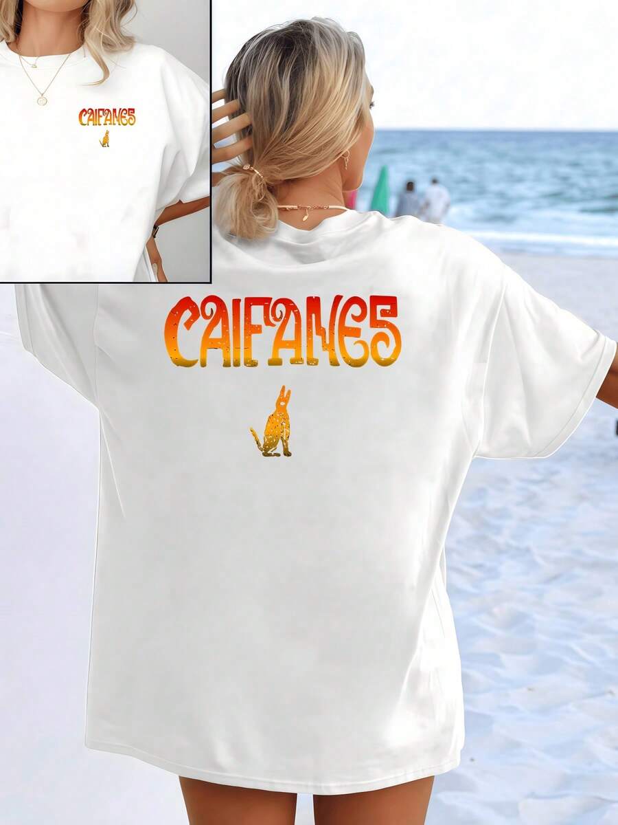 A Golden Figure Symbolizing Strength, Elegance, And Inner Energy, Alongside Artistic Lettering In Warm Tones That Evoke Freedom And A Vibrant Spirit, Is A Modern, Casual, Reversible Women's T-Shirt Perfect For Summer. - 白色 - 查看 1