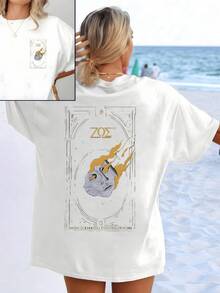It Symbolizes The Fusion Of Soul And Mind In An Abstract Universe Where A Silver Mask Melts Into Gold, Representing Transformation And Cosmic Energy. Women's T-Shirt With A Modern And Creative Double Print For Casual Wear - 白色 - 查看 8