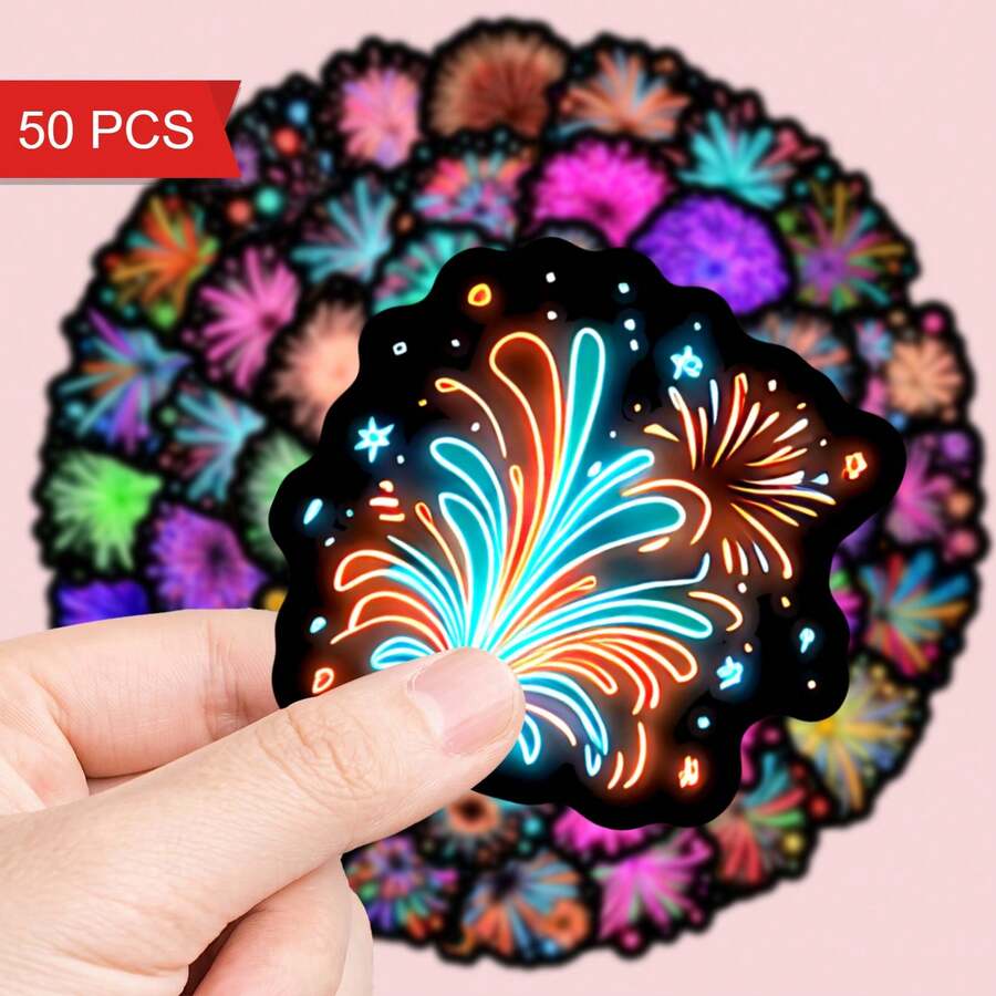 50pcs Glow-In-The-Dark Firework Stickers, Luminous Holiday Decorative Stickers Suitable For Handmade, DIY Crafts, Party Decorations And Holiday Projects, Essential For Creative People! - A - View 1