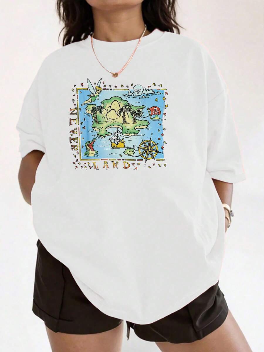 Magical Island With Fairies Sailing On Blue Seas And Palm Trees That Evoke Dreams And Adventures In A Lost World Full Of Fantasy And Freedom. Comfortable And Soft Women's T-Shirt For Everyday Wear - 白色 - 查看 1
