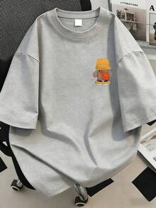 Crew Neck T-Shirt With Bear Print, Plus Size Women's Urban Fashion Item, Suitable For New Year's, Daily Wear, Outings, Beach, Parties, School, Vacation, Travel. Summer Vacation Outfit, Beach Vacation Outfit, Spring Outfit, Mother's Day Gift; Graduation - 灰色的 - 查看 2