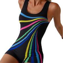 Traje de baño de una pieza con piernas planas, estilo conservador para mujer, nuevo traje de baño de carreras de alta elasticidad. - Luz de estrellas rosa - Ver 6